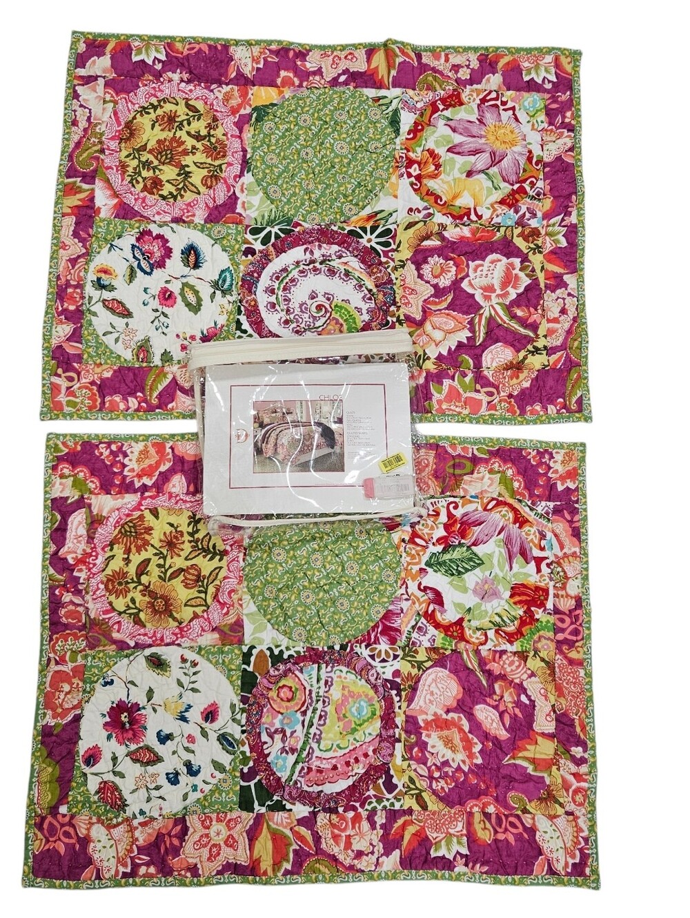 Studio D Chloe Quilted Pillow Shams Cotton Bright Spring Floral Pink Green NEW